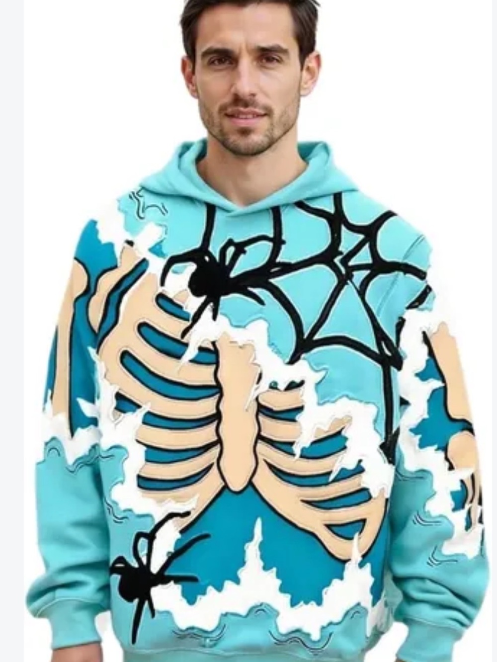 Large hoodie, skeletal and spider web print